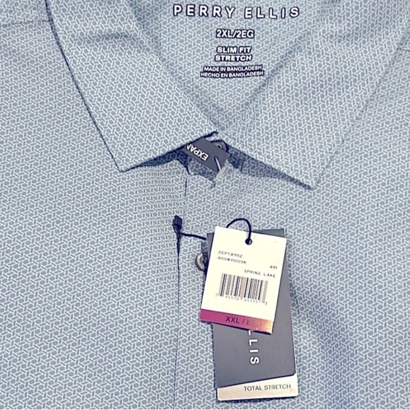 Perry Ellis Slim Fit Stretch Printed Spring Lake Button Up Down Dress Shirt 2XL - Picture 4 of 11